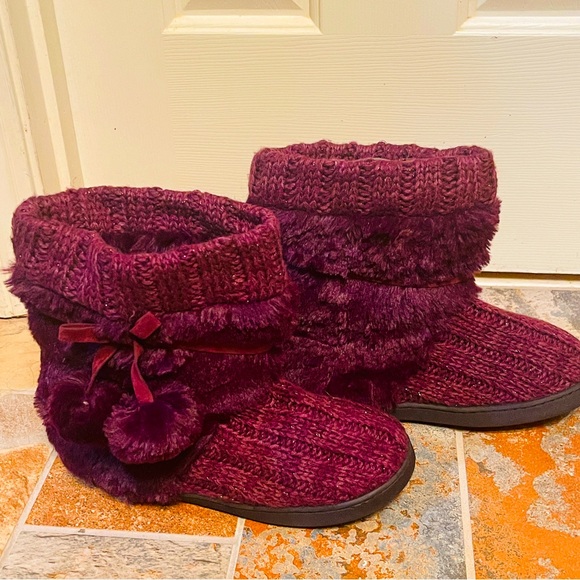 🍎New MUK LUKS! Wool Pull-On Burgundy Sweater/Fur Comfy Boots! - Picture 1 of 11